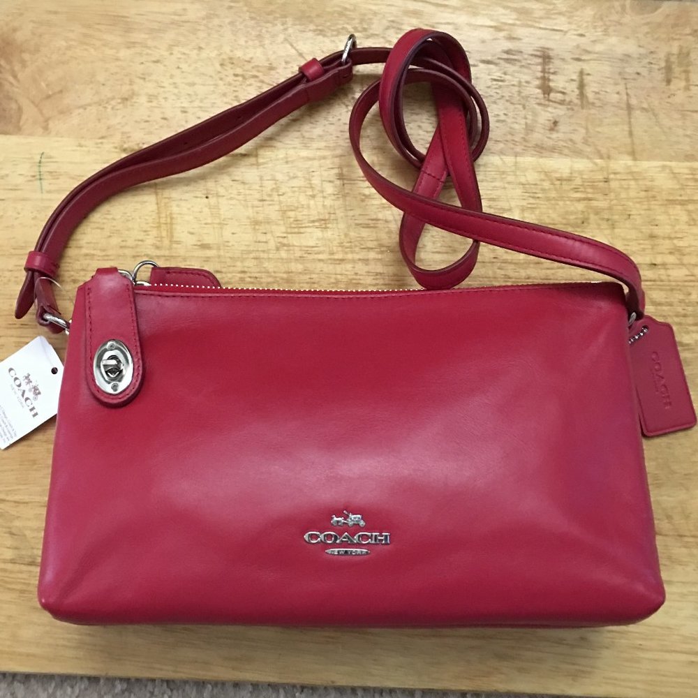 COACH Women's Smooth Leather Crosby Crossbody SV/True Red Cross Body NWT